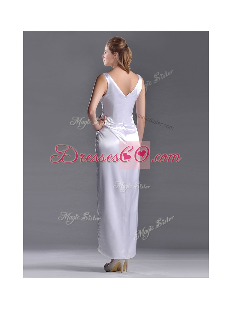 Exquisite Column V Neck Mother Dress with Beading and High Slit