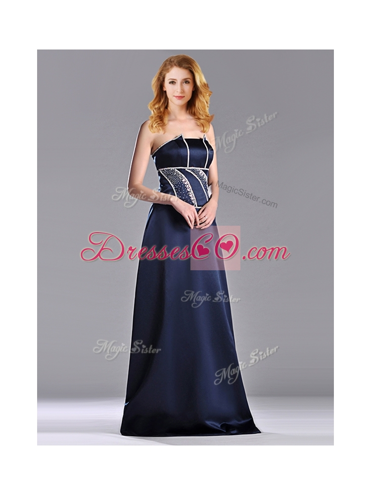 Fashionable Column Strapless Taffeta Long Mother Dress in Navy Blue