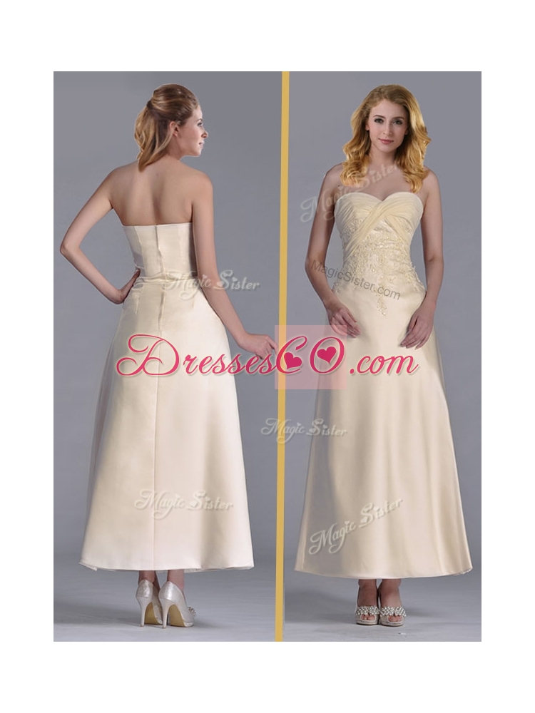 Luxurious Tea Length Applique Decorated Bodice Mother Dress in Off White