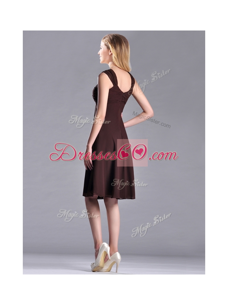 Empire Ruched Brown Prom Dress with Wide Straps