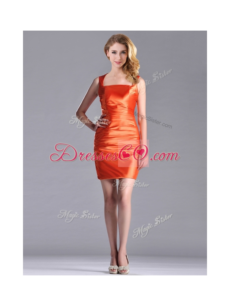 Most Popular Column Square Side Zipper Short Prom Dress in Orange Red