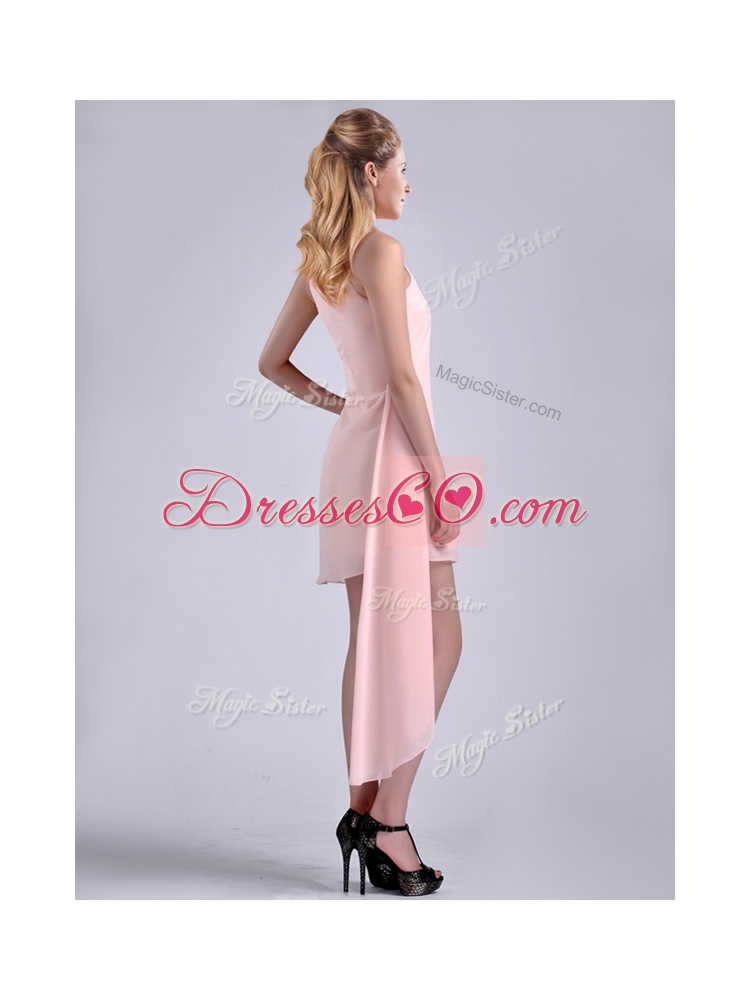 Most Popular Scoop Empire Chiffon Asymmetrical Prom Dress in Baby Pink