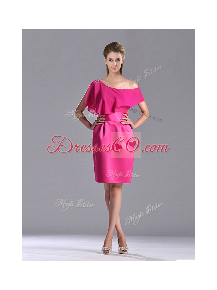 Latest Column One Shoulder Hot Pink Prom Dress with Zipper Up