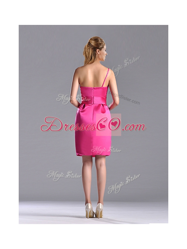 Latest Column One Shoulder Hot Pink Prom Dress with Zipper Up