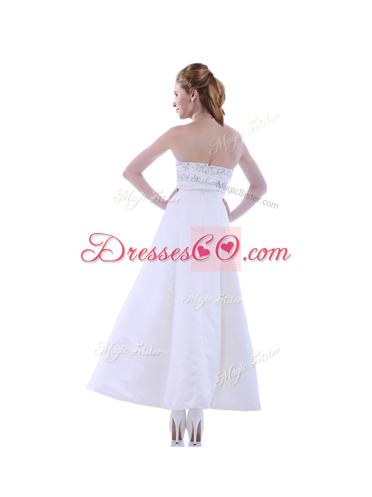 Most Popular Ankle Length White Prom Dress with Embroidery and Beading