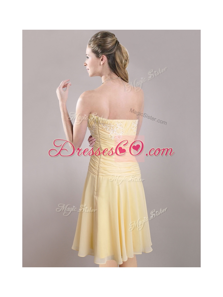 Most Popular  Applique Chiffon Yellow Short Prom Dress with Side Zipper