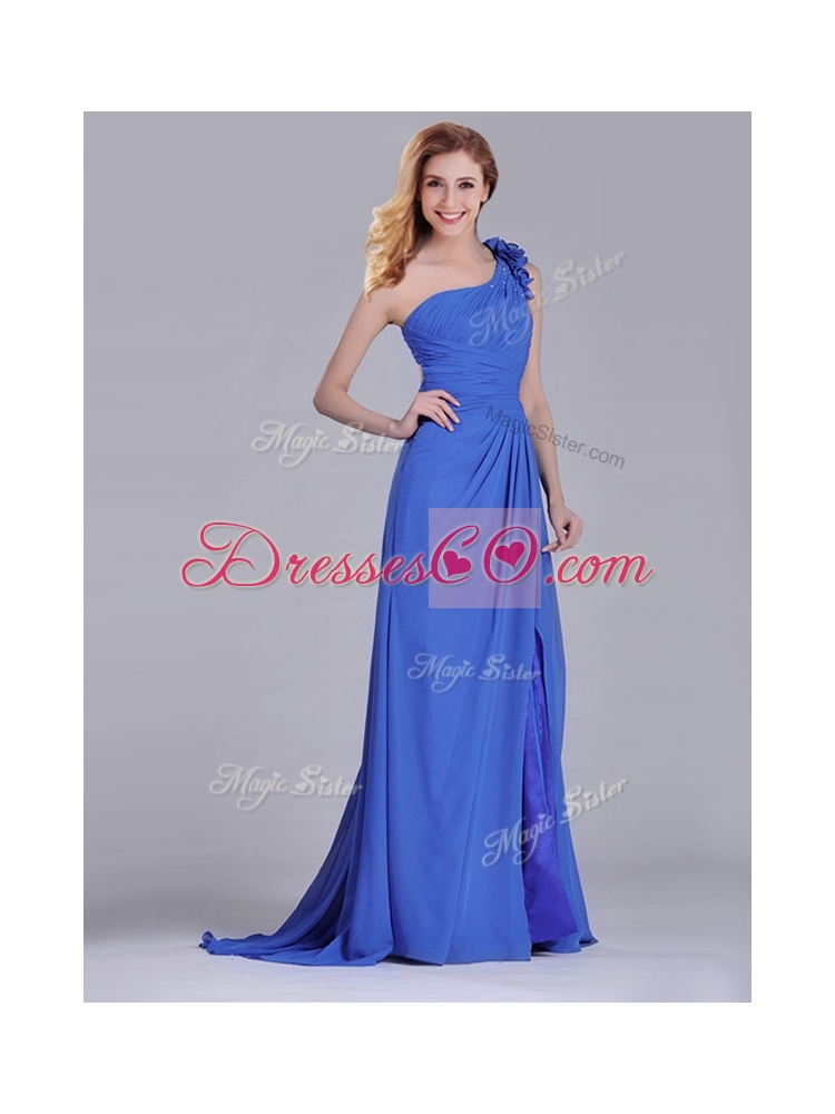 Most Popular Beaded and Applique Criss Cross Prom Dress with Brush Train