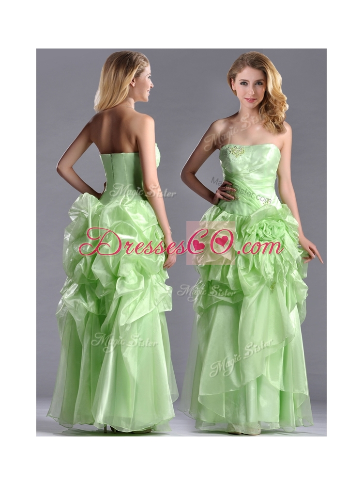Most Popular Beaded and Bubble Organza Prom Dress in Yellow Green