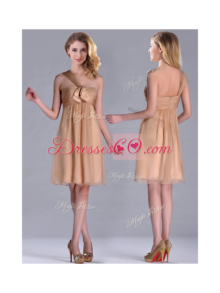 Most Popular One Shoulder Chiffon Short Prom Dress in Champagne
