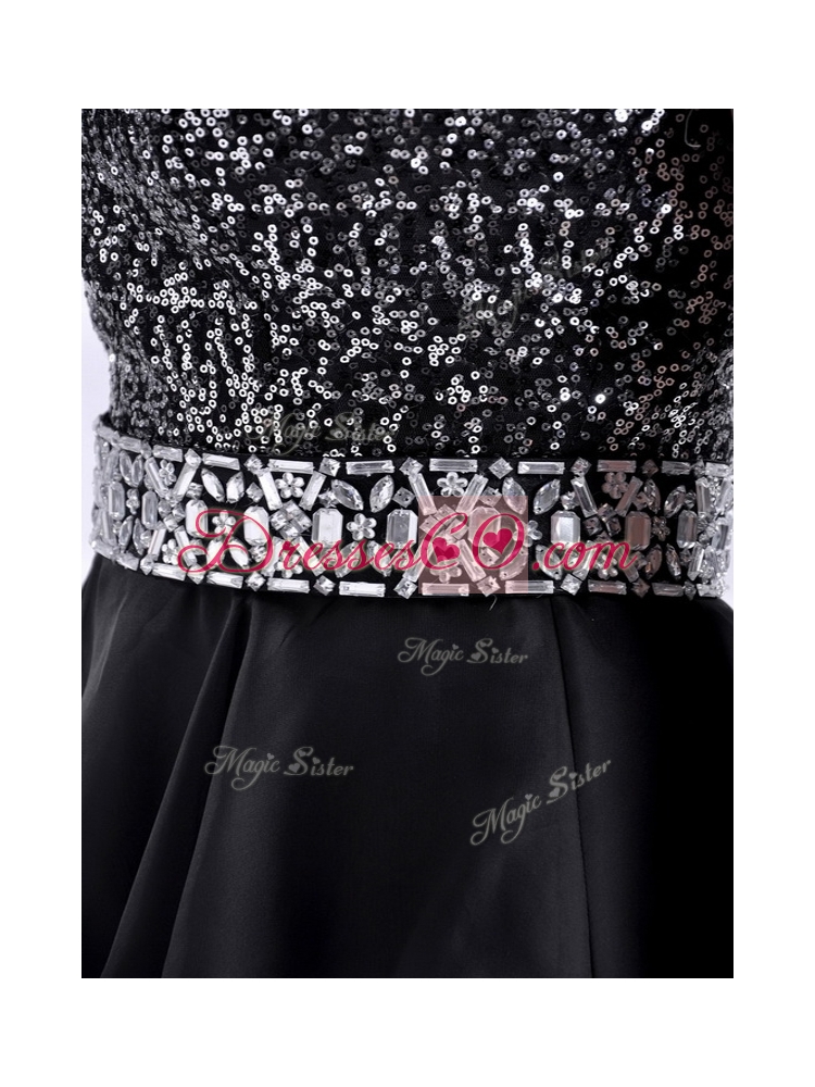 New Style Black Short Prom Dress in Sequins and Chiffon