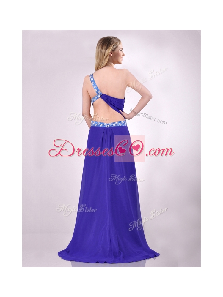 Beautiful Brush Train One Shoulder Prom Dress with Criss Cross