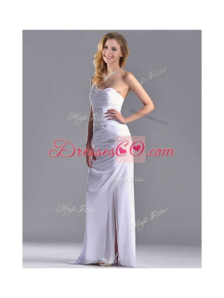 Cheap Beaded and Ruched Decorated Bodice Prom Dress with One Shoulder