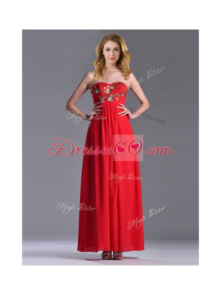 Discount Applique with Sequins Red Prom Dress in Ankle Length