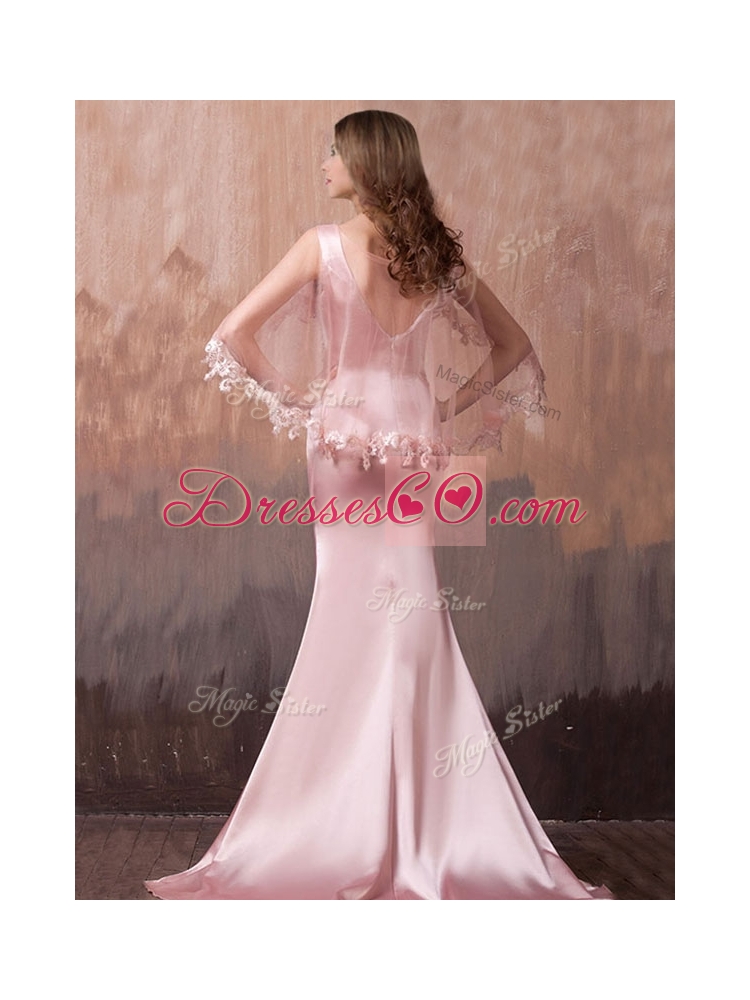 Discount Mermaid V Neck Beaded Prom Dress with Brush Train