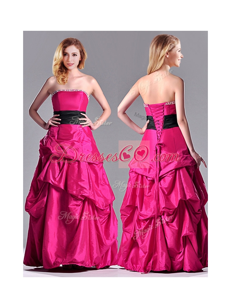 Hot Sale A Line Black Belt Prom Dress with Beaded Top and Bubbles 143.55