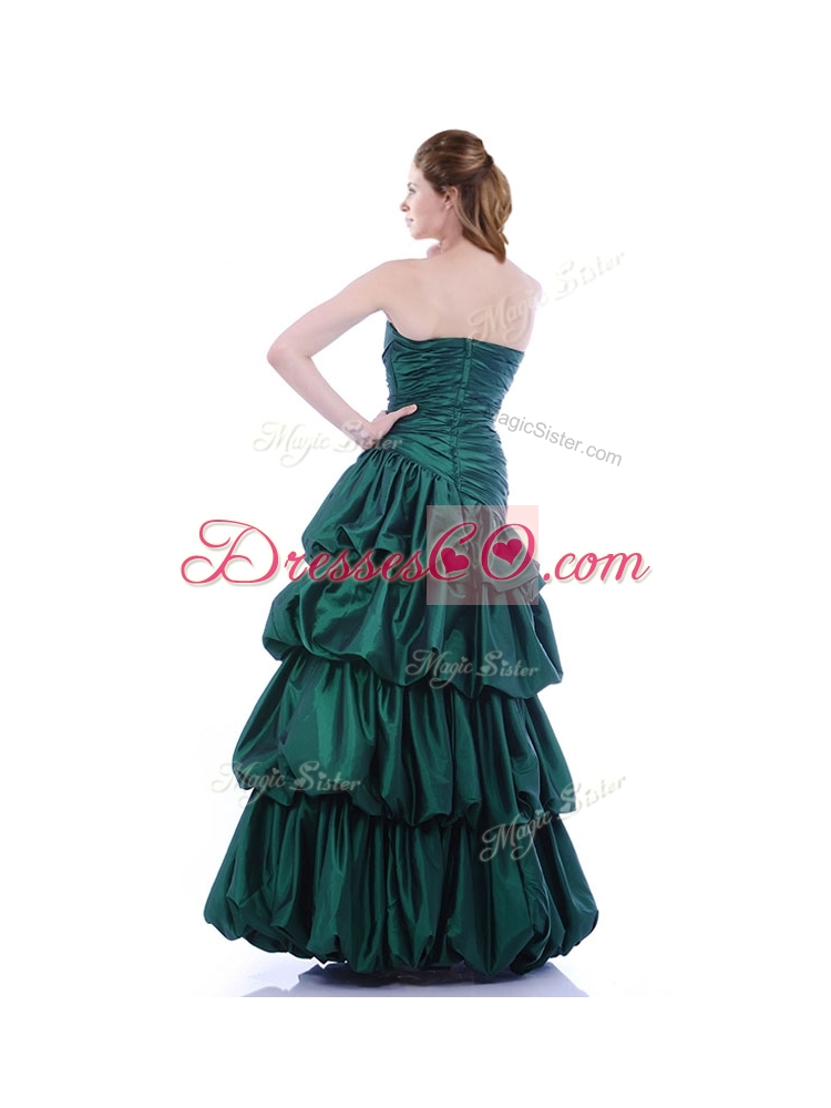 New Style A Line Ruched and Bubble Prom Dress in Hunter Green