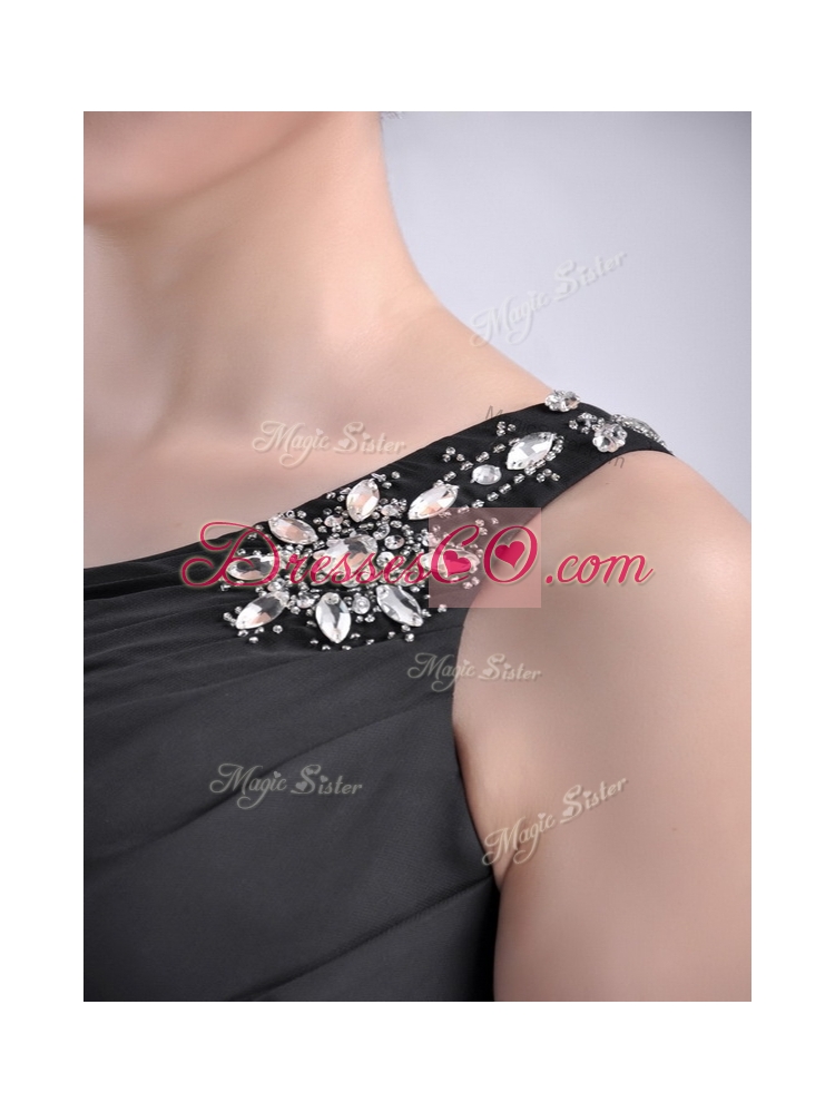 New Style High Low One Shoulder Black Prom Dress with Criss Cross