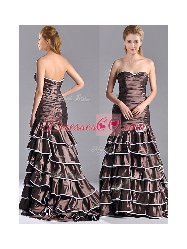 New Style Mermaid Ruffled Layers Prom Dress with Brush Train