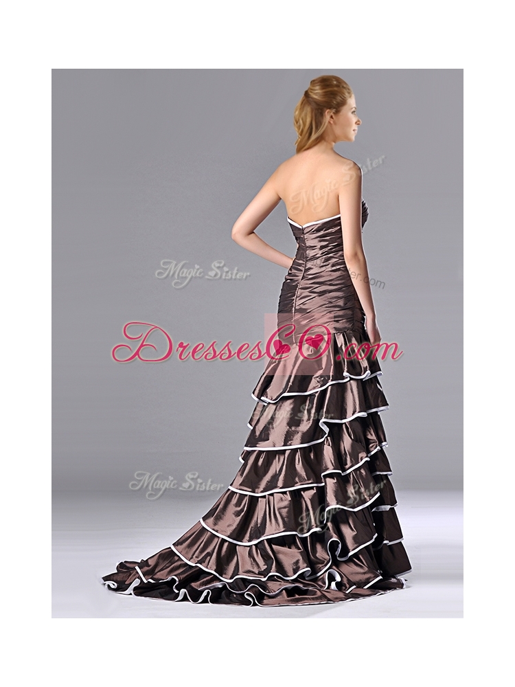 New Style Mermaid Ruffled Layers Prom Dress with Brush Train
