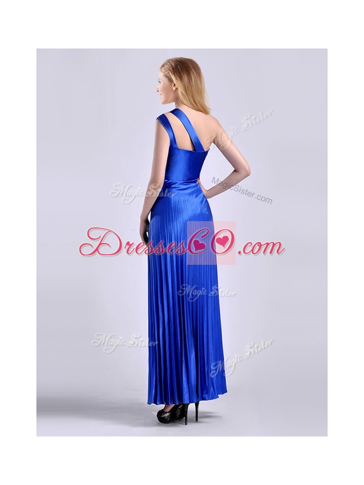 New Style Royal Blue Ankle Length Prom Dress with Beading and Pleats