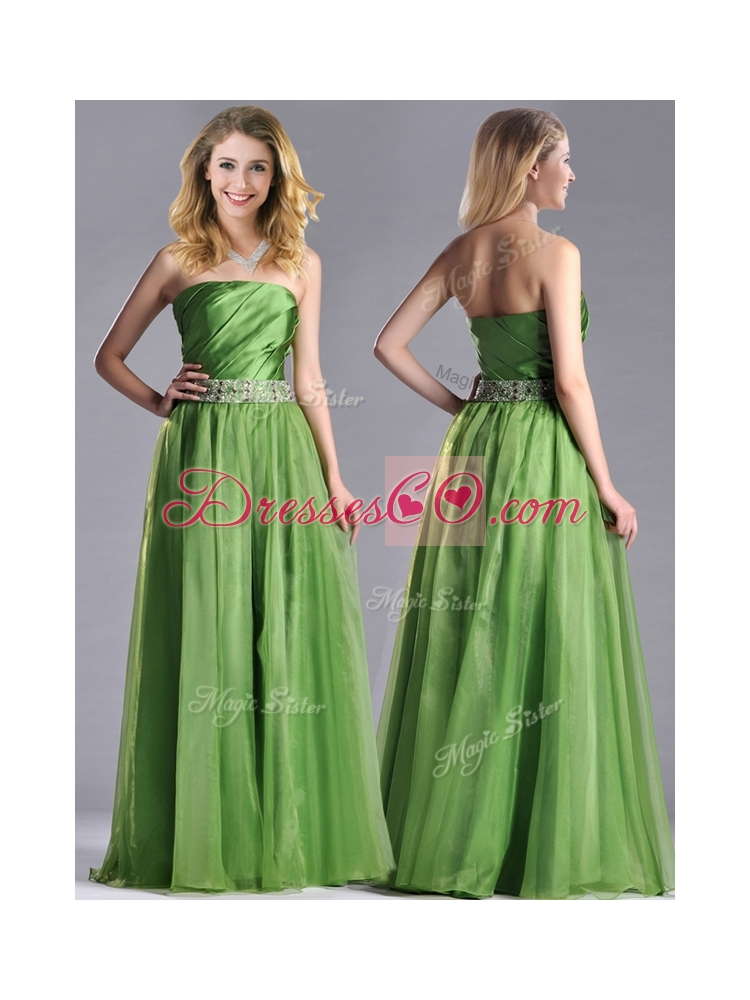New Style  Strapless Beaded Decorated Waist Prom Dress with Side Zipper