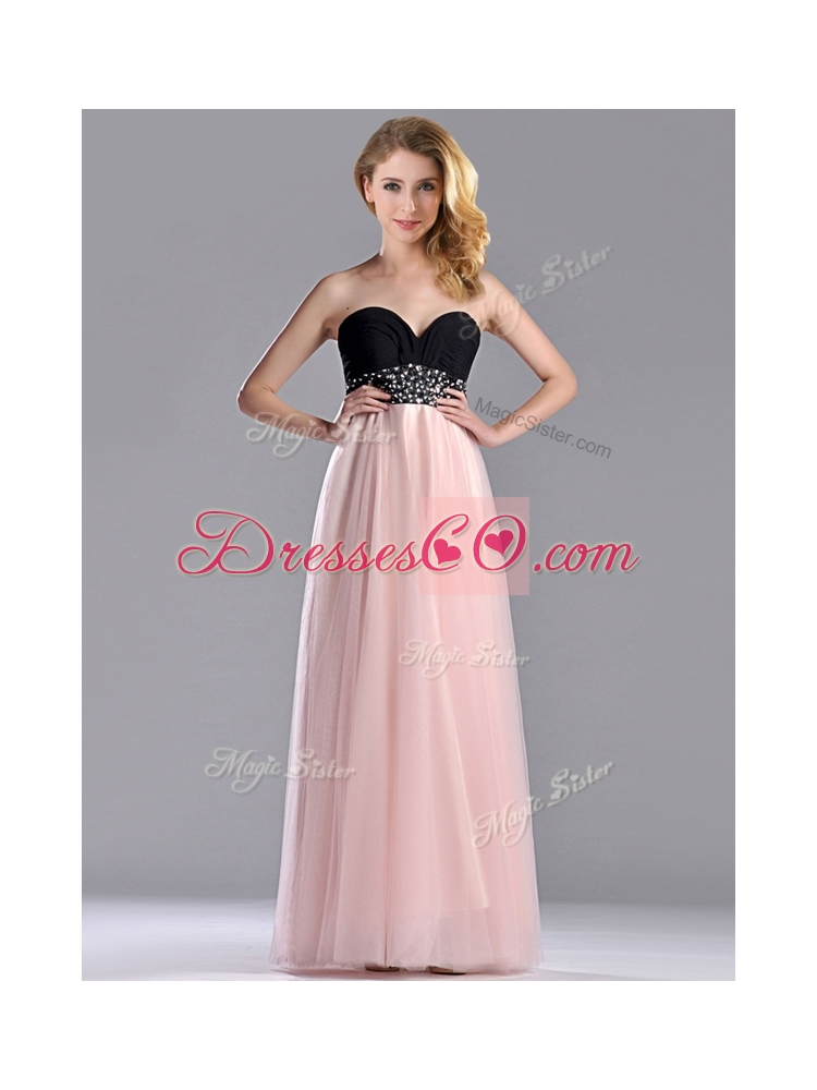 Modern Empire Beaded and Ruched Prom Dress in Baby Pink and Black