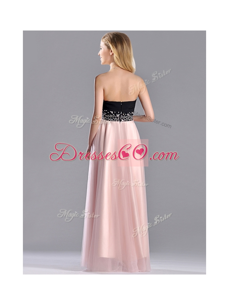 Modern Empire Beaded and Ruched Prom Dress in Baby Pink and Black