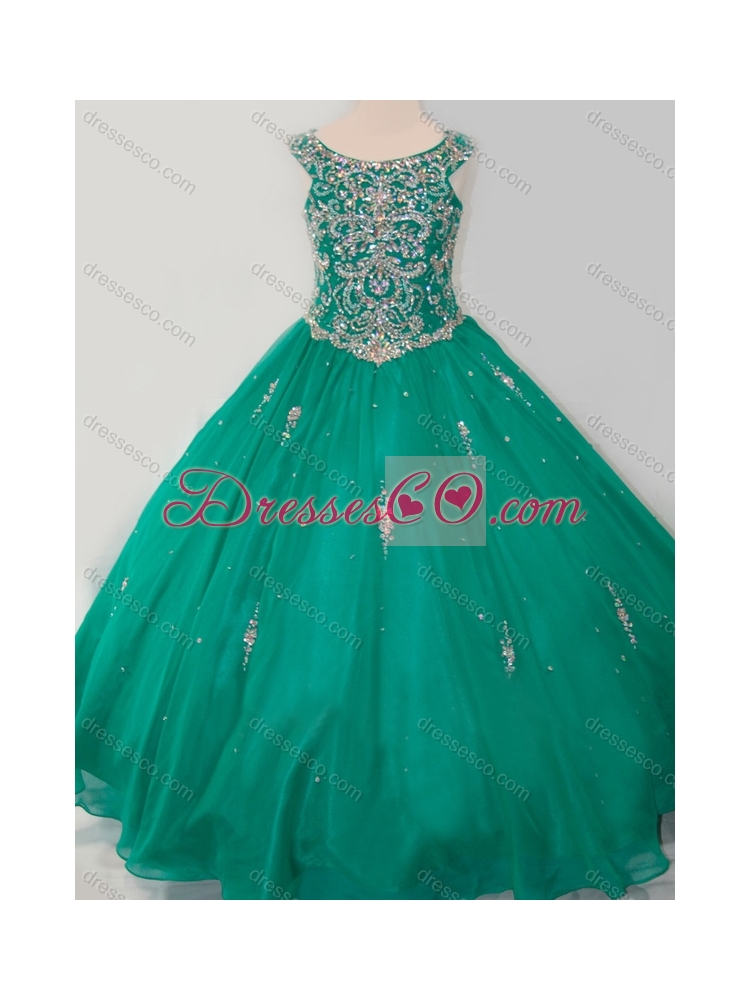 Classical Puffy Skirt Scoop Dark Green Little Girl Pageant Dress with Beading