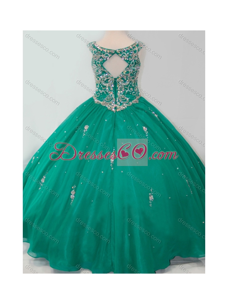 Classical Puffy Skirt Scoop Dark Green Little Girl Pageant Dress with Beading