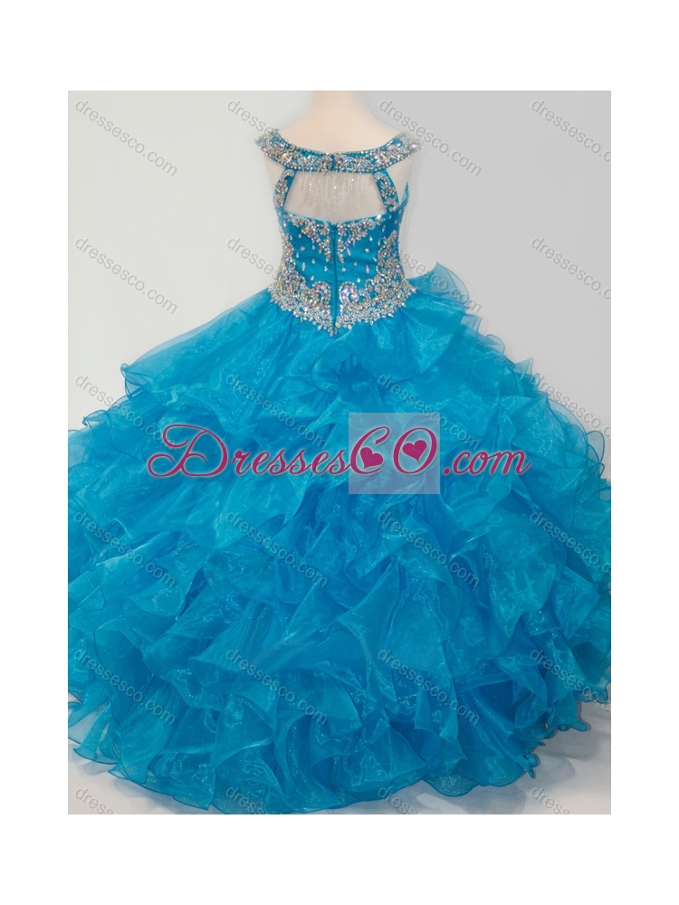 New Style Baby Blue Little Girl Pageant Dress with Beading and Ruffles