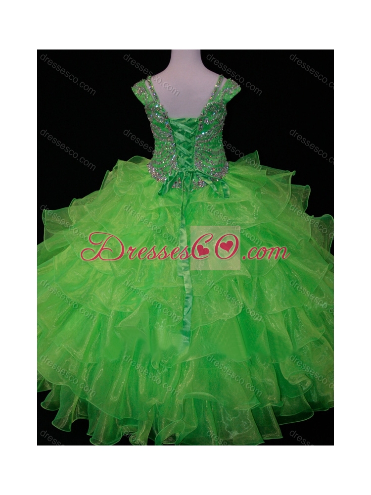 Perfect Ruffled Layer Little Girl Pageant Dress with Spaghetti Straps in Spring Green