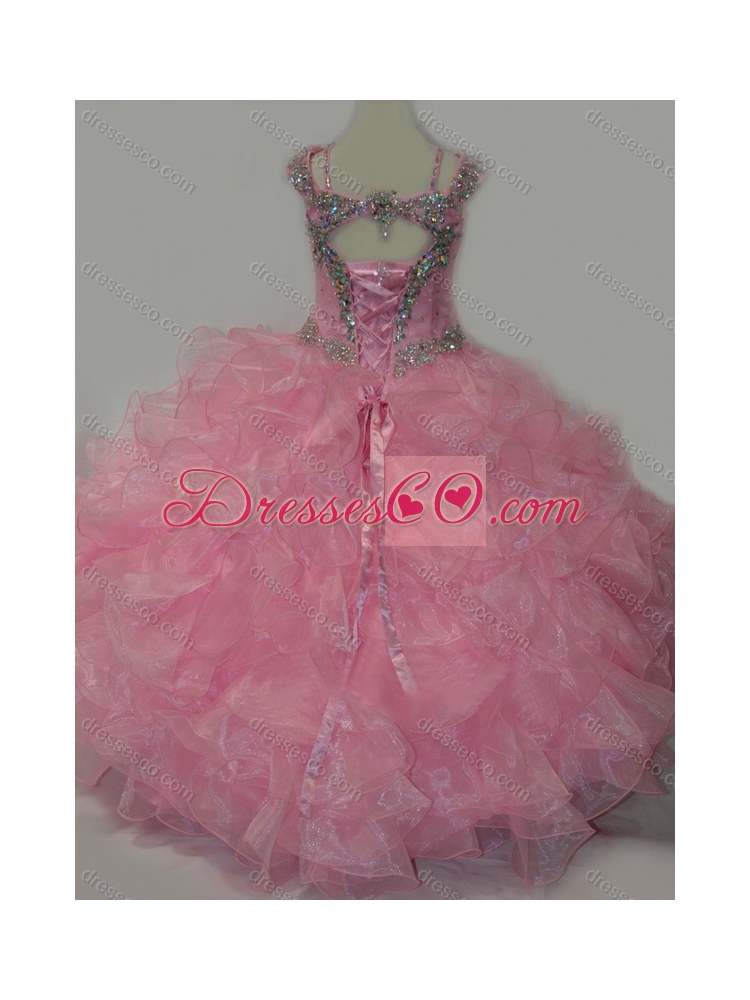 Popular V-neck Ruffled Little Girl Pageant Dress with Spaghetti Straps and Sequins