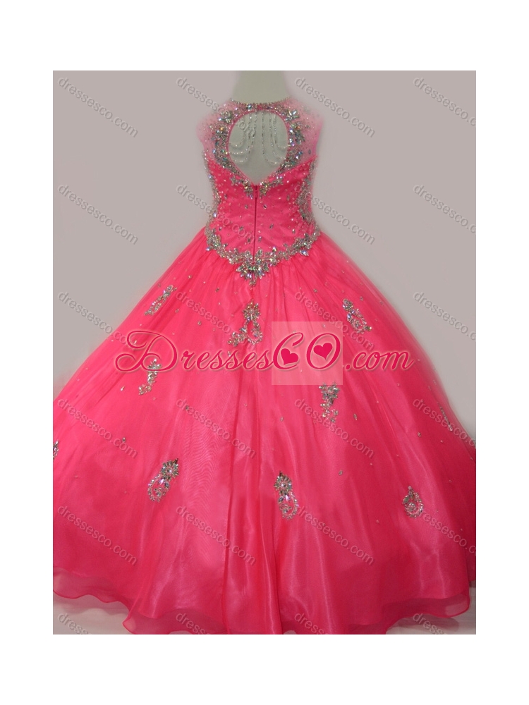 Fashionable Beaded and Applique Little Girl Party Dress with V Neck