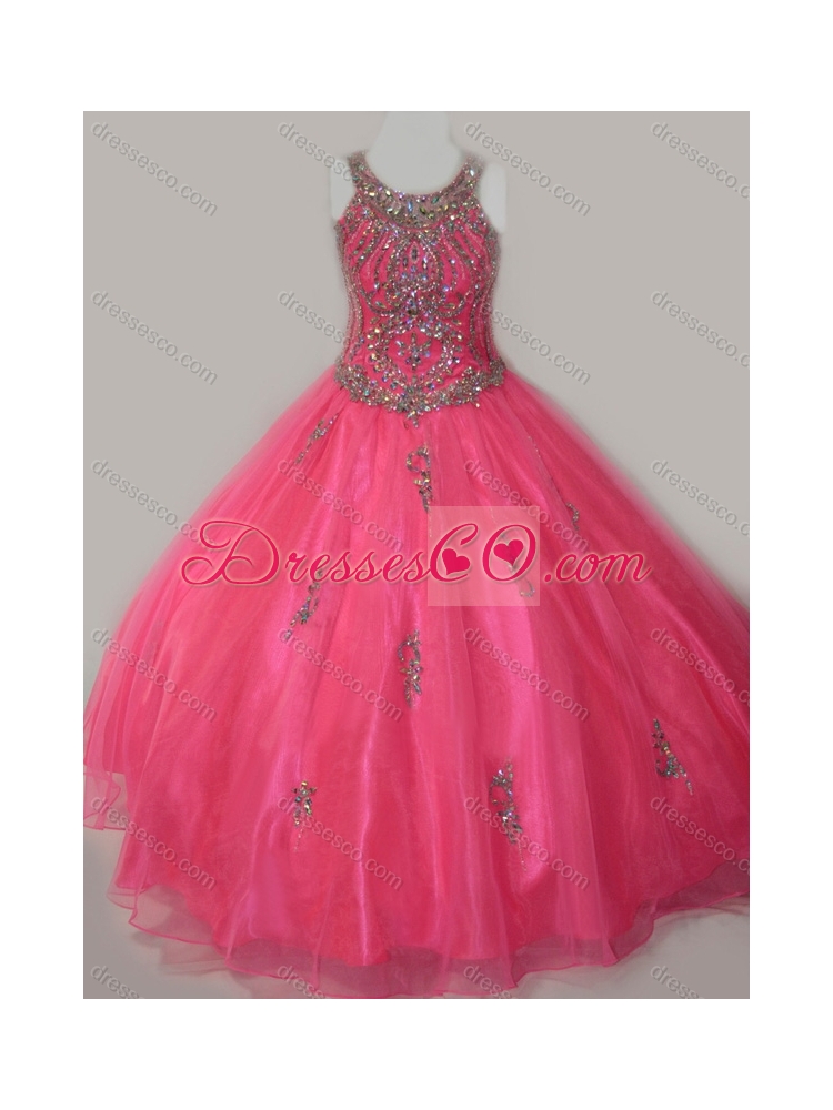 Beautiful Ball Gown Scoop Floor-length Beaded Lace Up Little Girl Party Dress in Organza