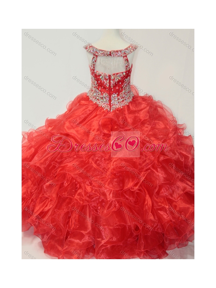 Beautiful Beaded and Ruffled Organza Little Girl Party Dress in Red