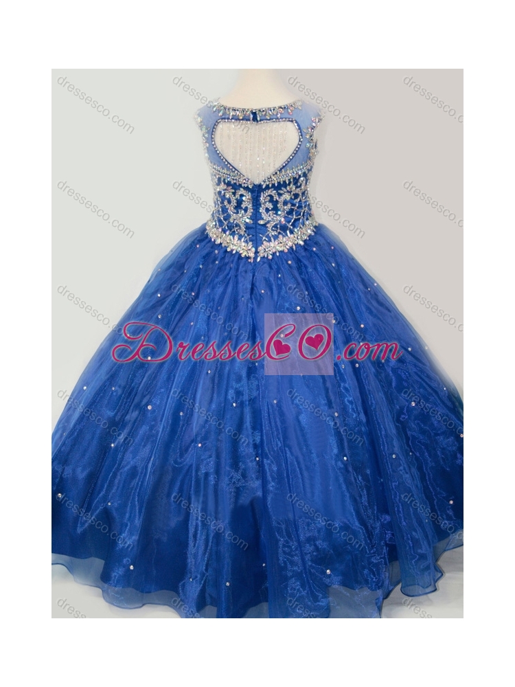 Beautiful Beaded Bodice Open Back Little Girl Party Dress in Royal Blue