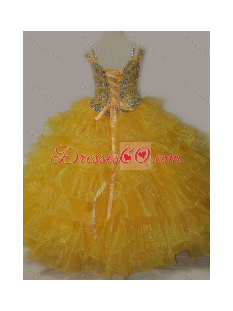 Beautiful Little Girl Party Dress with Spaghetti Straps in Yellow