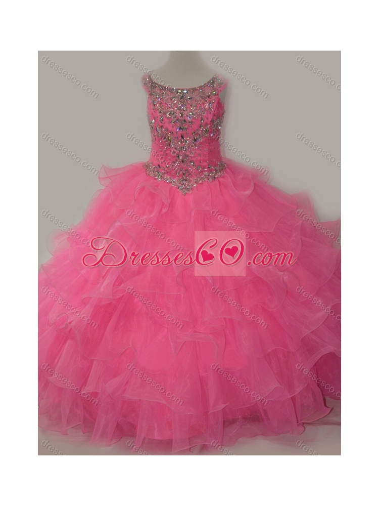 Discount Puffy Skirt Ruffled Layers Little Girl Party Dress in Rose Pink
