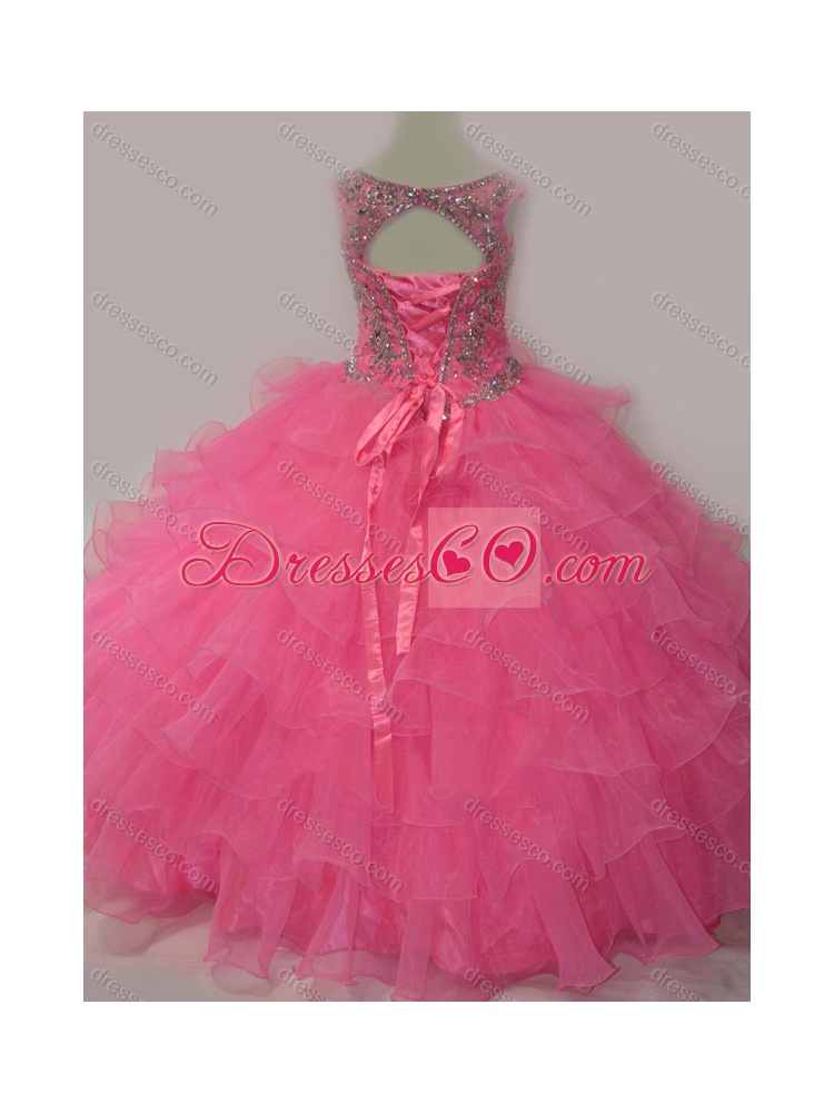 Discount Puffy Skirt Ruffled Layers Little Girl Party Dress in Rose Pink