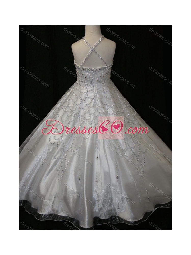 Elegant A Line Beaded Decorated Halter Top and Bodice Flower Girl Dress