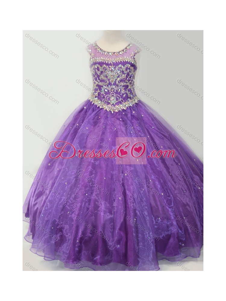 Latest Open Back Beaded Bodice Little Girl Party Dress in Purple