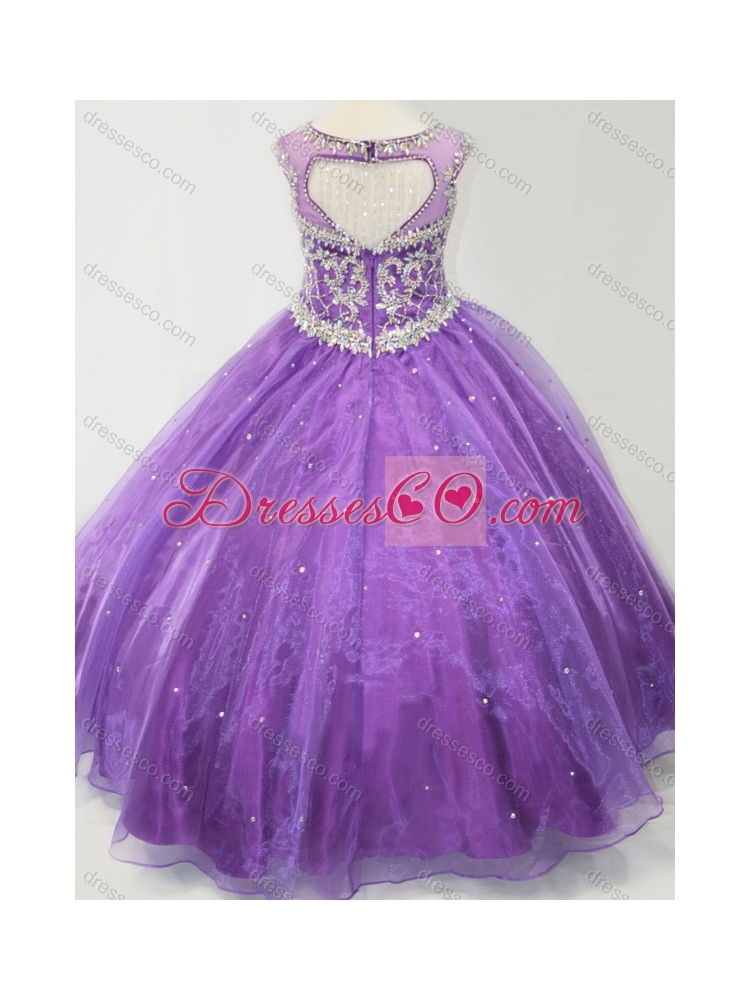 Latest Open Back Beaded Bodice Little Girl Party Dress in Purple