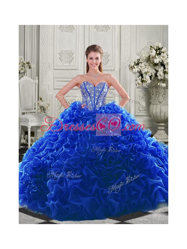 Cheap Visible Boning Beaded Bodice Fuchsia Quinceanera Gown with Ruffles