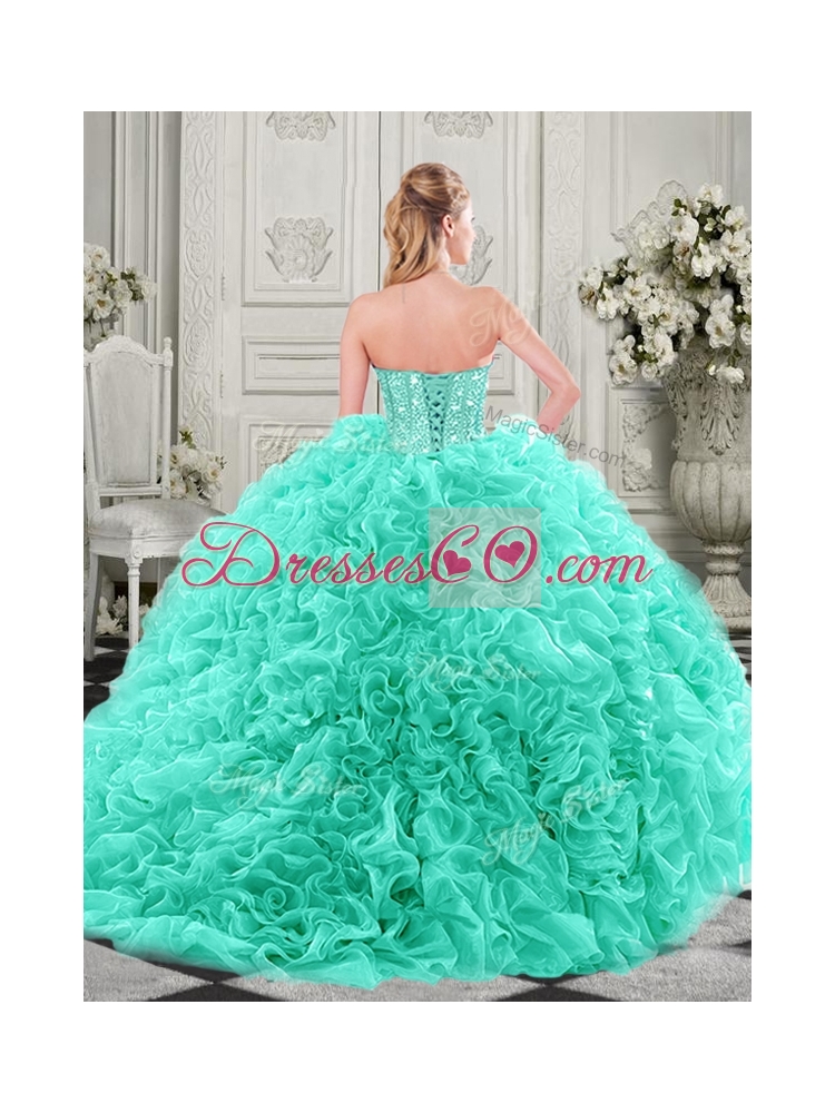 Pretty Puffy Skirt Visible Boning Apple Green Sweet Sixteen Dress with Beading and Ruffles