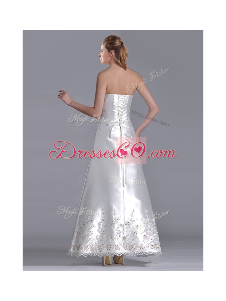 Elegant A Line Strapless Beaded and Embroidered Wedding Dress in Taffeta
