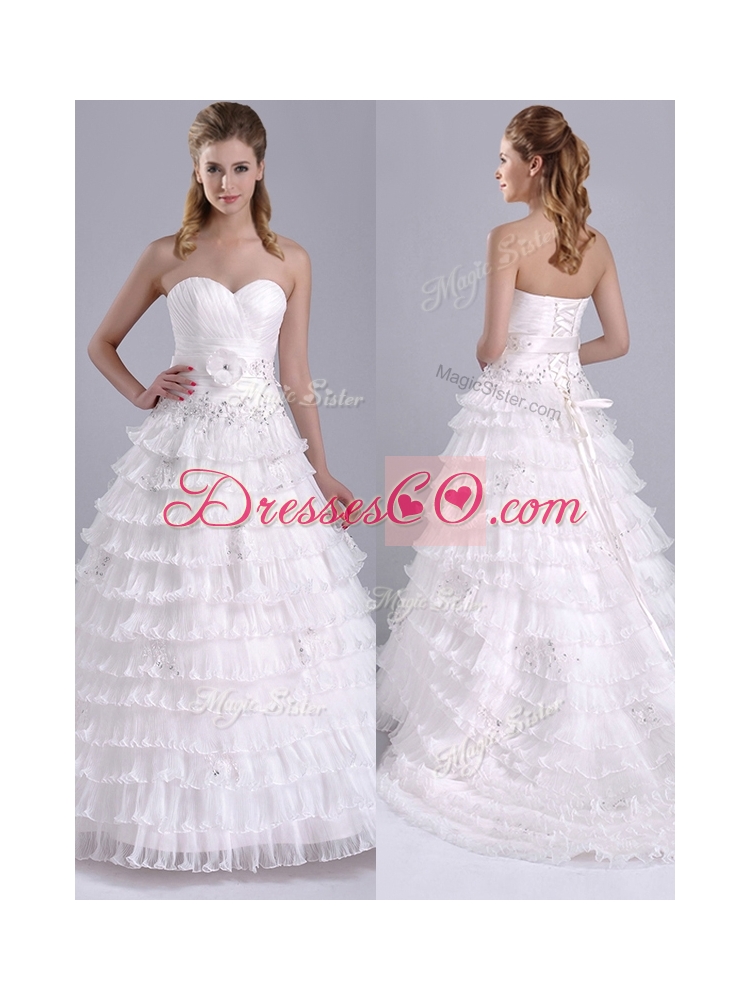 Elegant Princess Beaded and Ruffled Layers Bridal Dress with Court Train