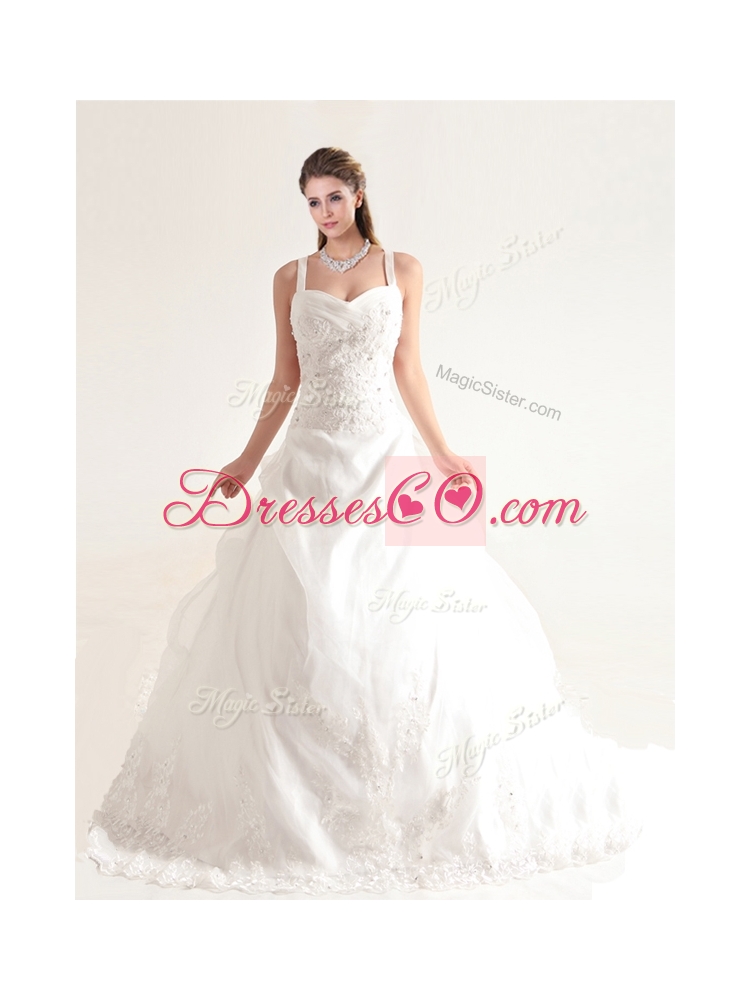 Popular Spaghetti Straps Court Train Wedding Dress with Beading and Appliques