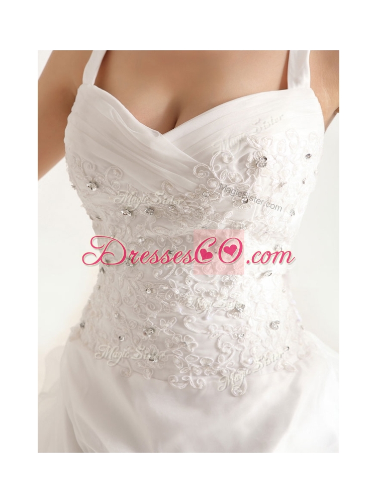 Popular Spaghetti Straps Court Train Wedding Dress with Beading and Appliques