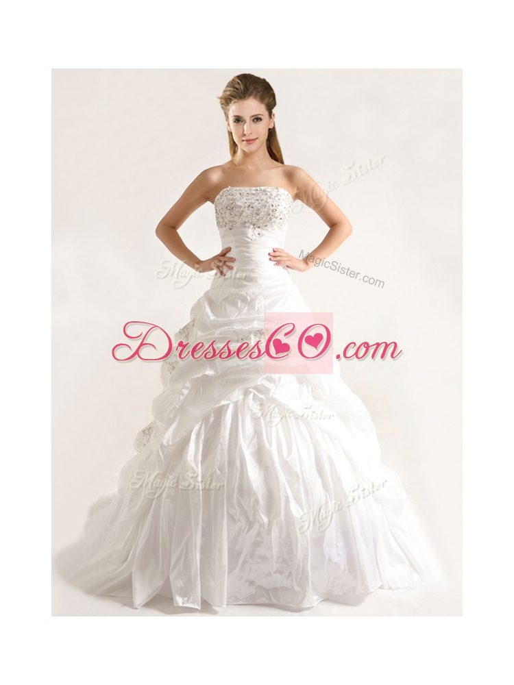 Beautiful A Line Beaded and Ruffled Wedding Dress with Taffeta