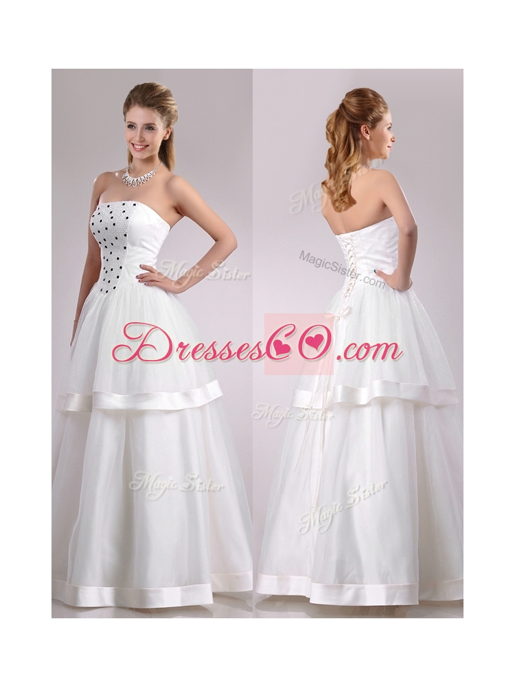 Beautiful Strapless A Line Beaded Long Wedding Dress in Tulle